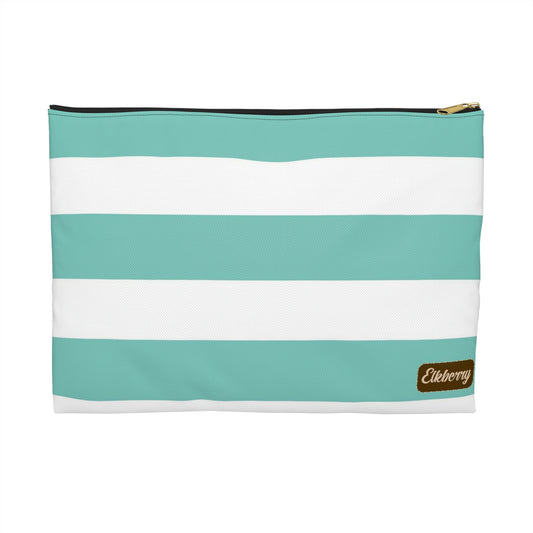 Flat Zipper Pouch - Aqua/White Stripes
