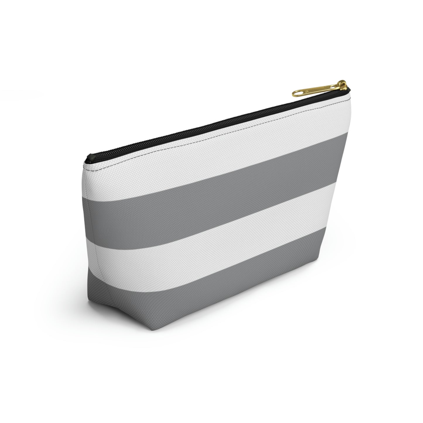 Big Bottom Zipper Pouch - Ash Gray/White Stripes