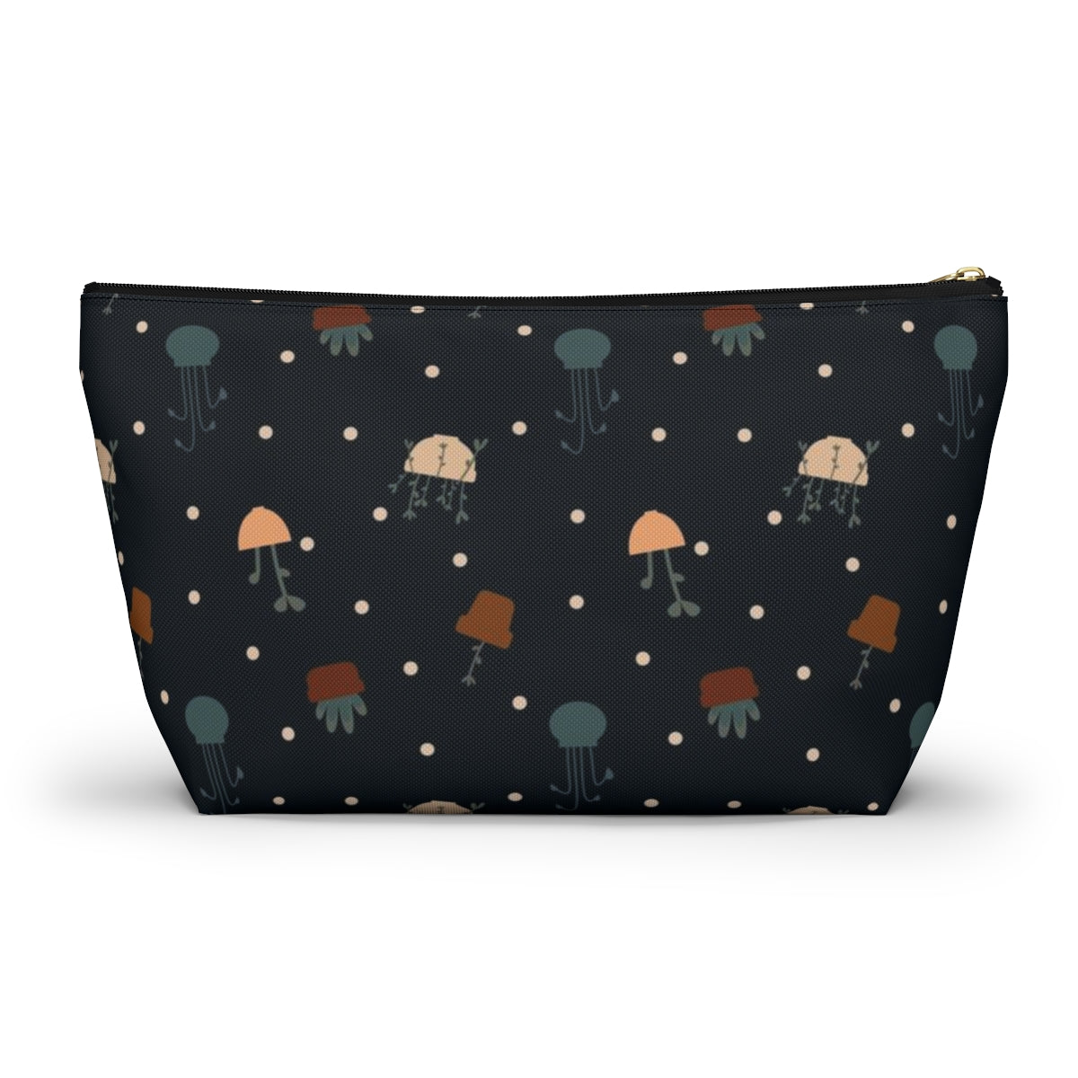 Big Bottom Zipper Pouch - Potted Plants in Navy