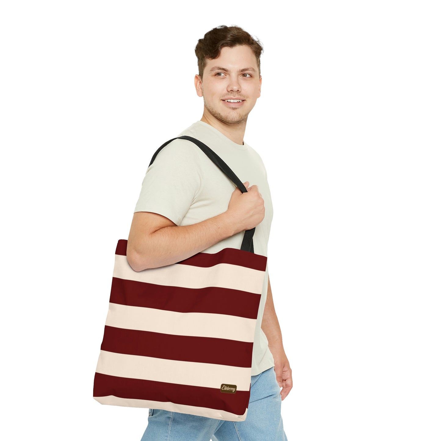 Lightweight Tote Bag - Berry/Cream Stripes