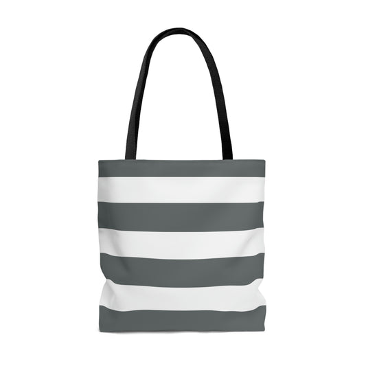 Lightweight Tote Bag - Charcoal Gray/White Stripes