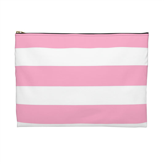 Flat Zipper Pouch - Baby Pink/White Stripes