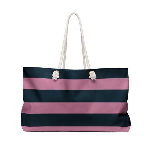 Weekender Tote Bag - Dusty Rose Pink/Navy Stripes
