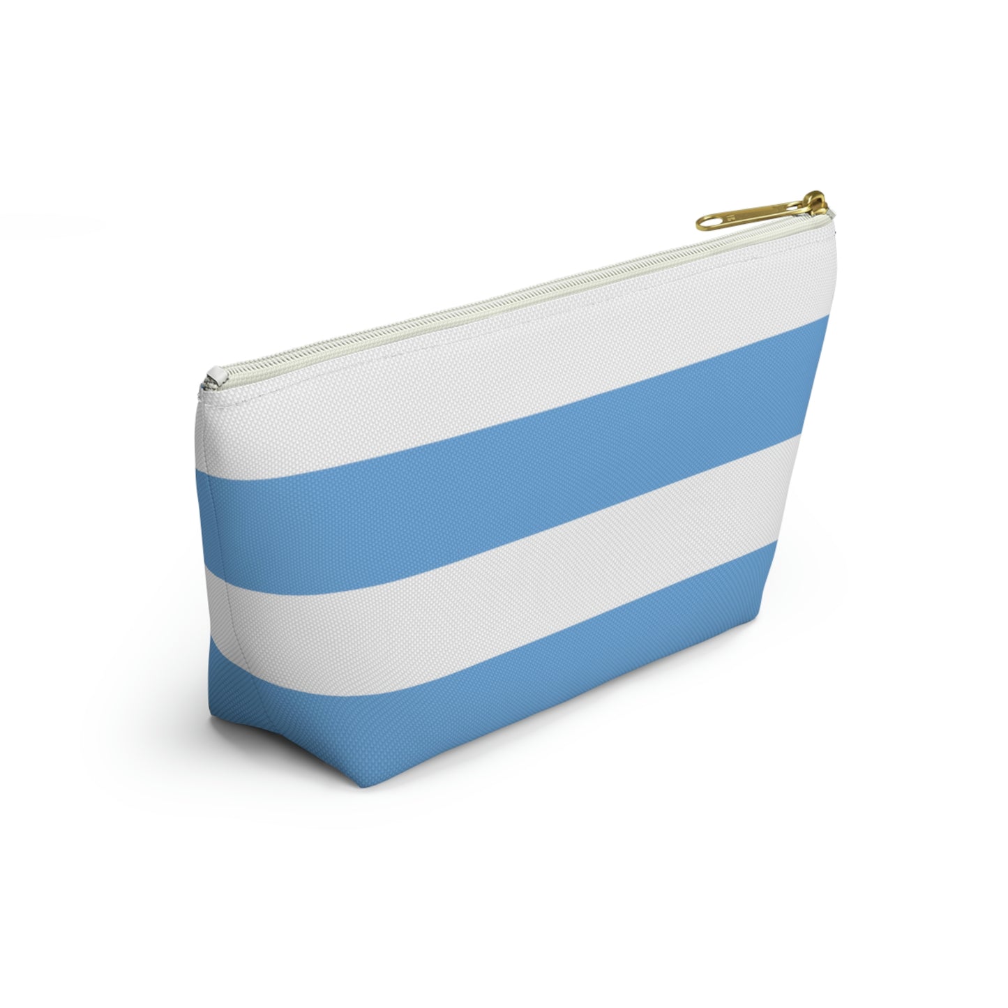 Big Bottom Zipper Pouch - Light Blue/White Stripes