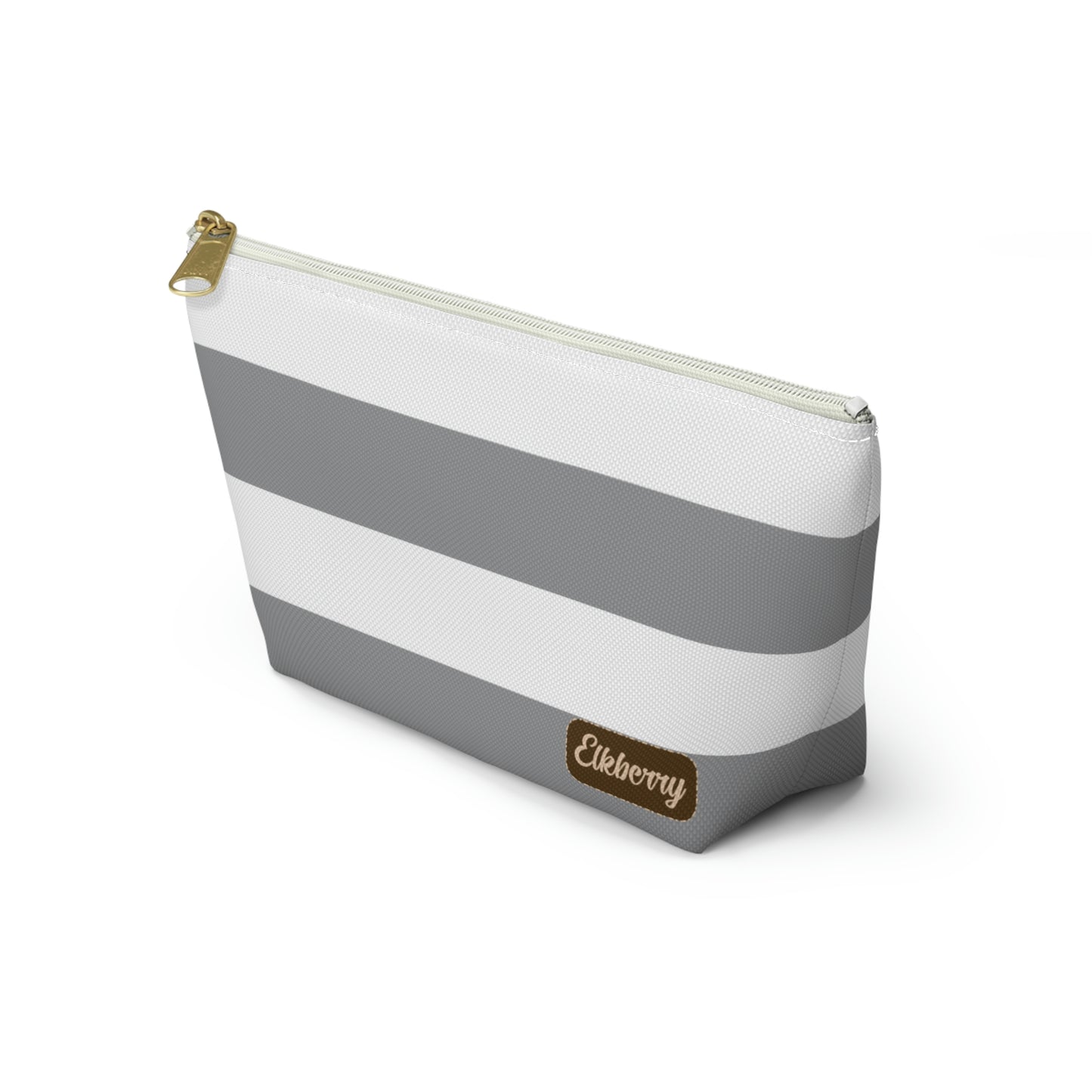 Big Bottom Zipper Pouch - Ash Gray/White Stripes