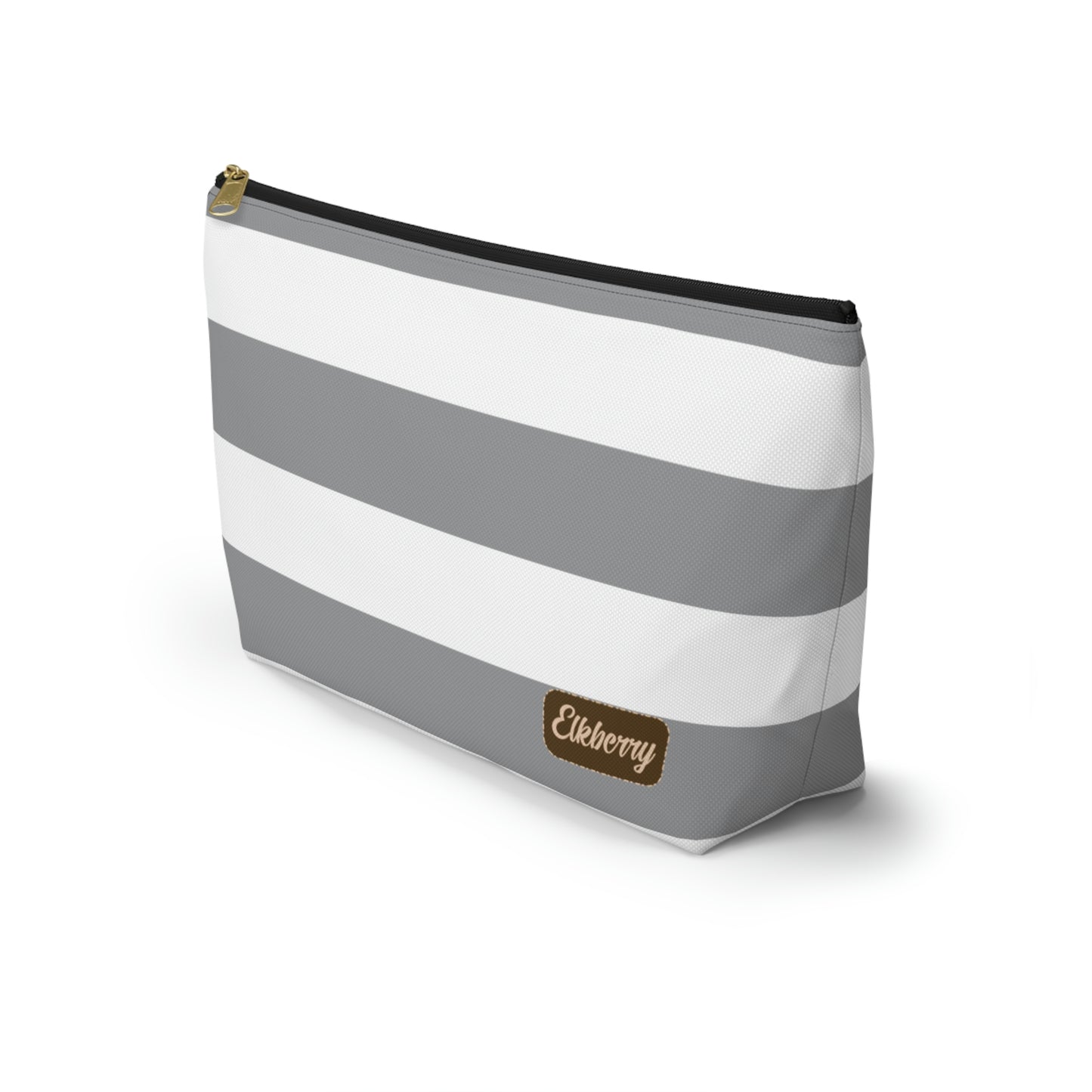 Big Bottom Zipper Pouch - Ash Gray/White Stripes