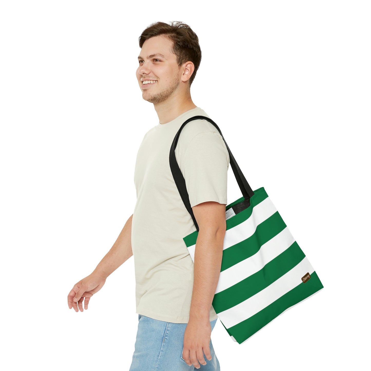 Lightweight Tote Bag - Kelly Green/White Stripes