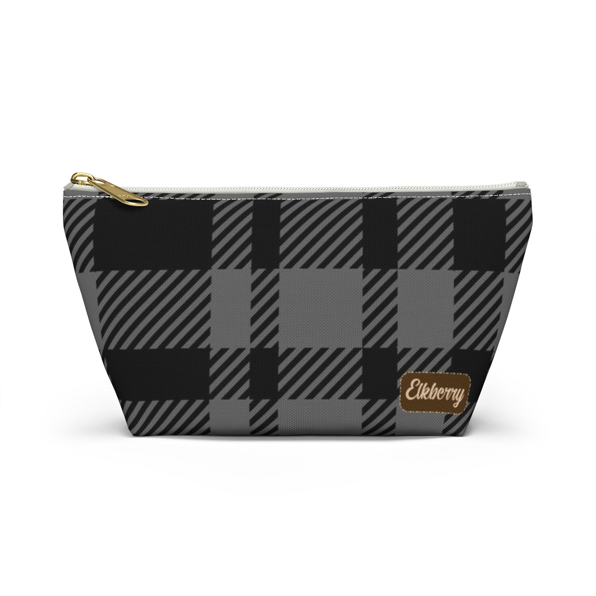 Big Bottom Zipper Pouch - Gray Buffalo Check, Gray Plaid