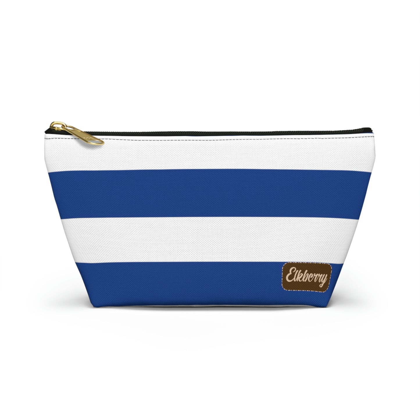 Big Bottom Zipper Pouch - True Blue/White Stripes
