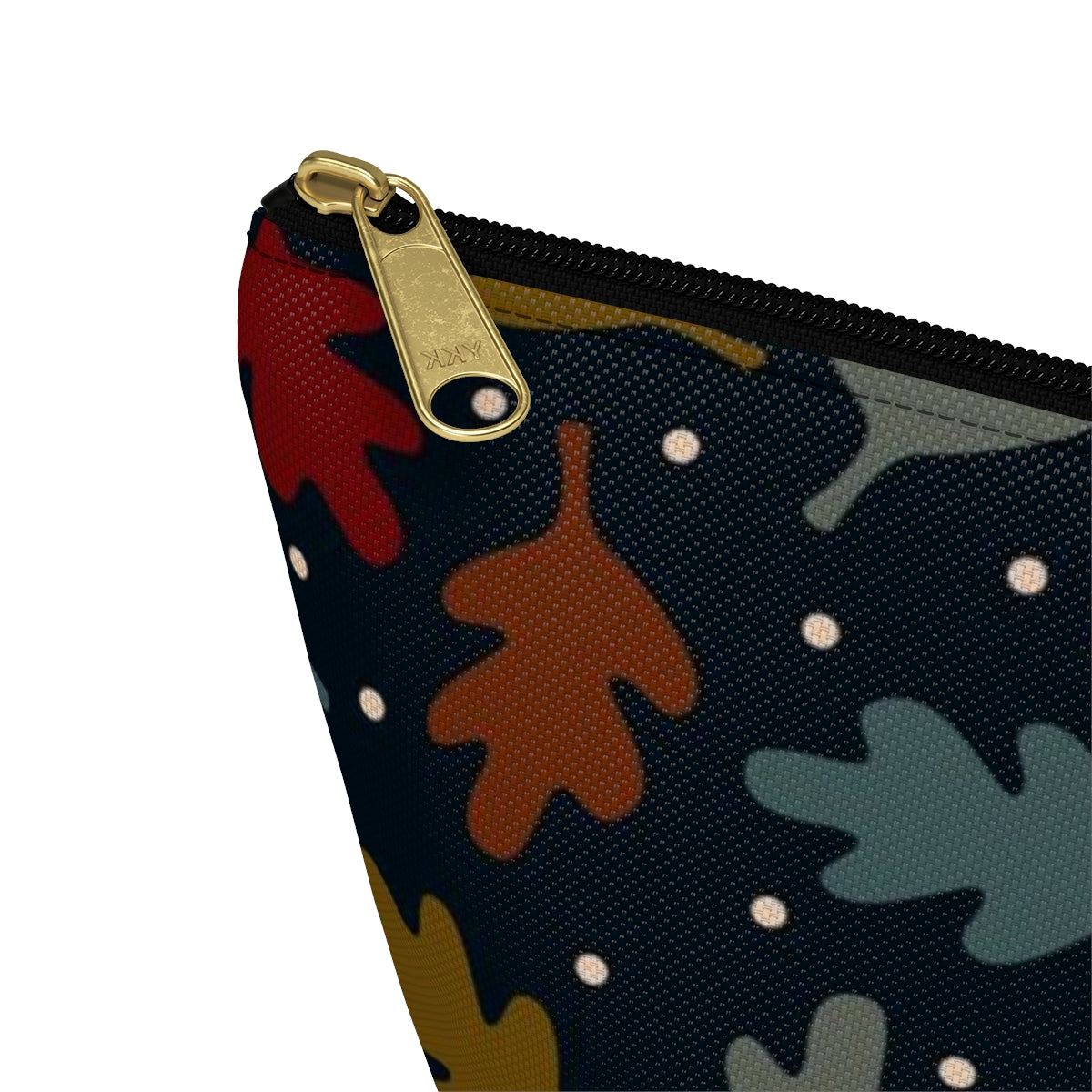 Big Bottom Zipper Pouch - Fall Leaves on Navy