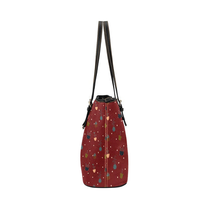 Potted Plants - Red Vegan Leather Zipper Tote Handbag (Small)