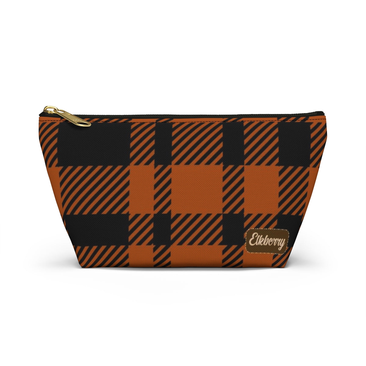 Big Bottom Zipper Pouch - Orange Buffalo Check, Orange Plaid