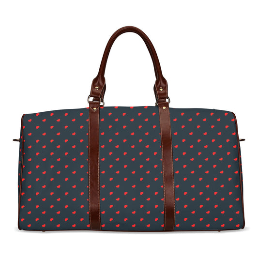 Red Hearts on Navy Waterproof Travel Bag (Large)