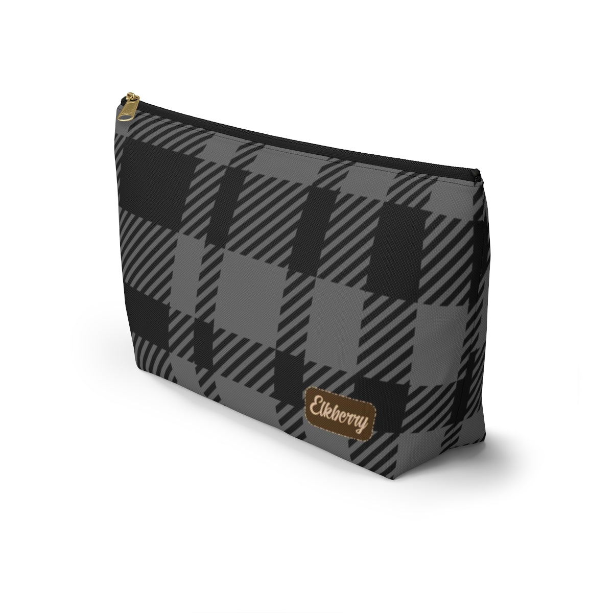 Big Bottom Zipper Pouch - Gray Buffalo Check, Gray Plaid