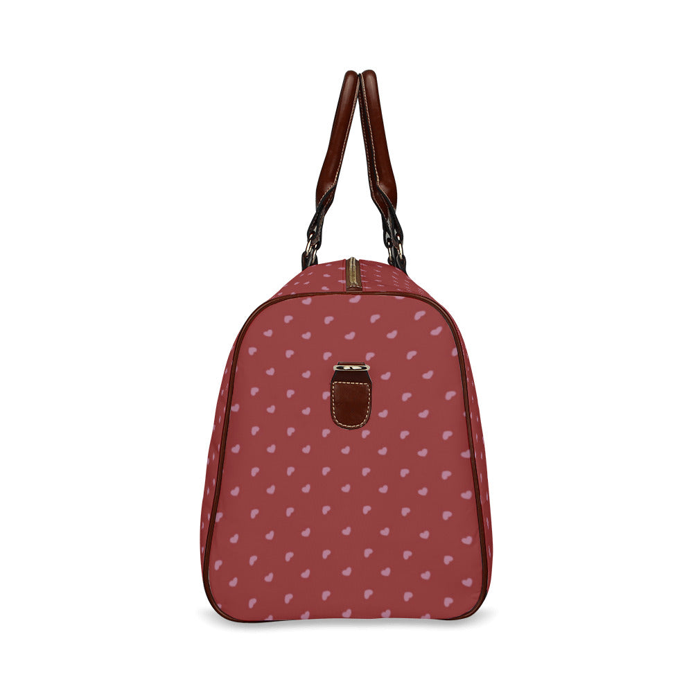 Pink Hearts on Red Waterproof Travel Bag (Small)