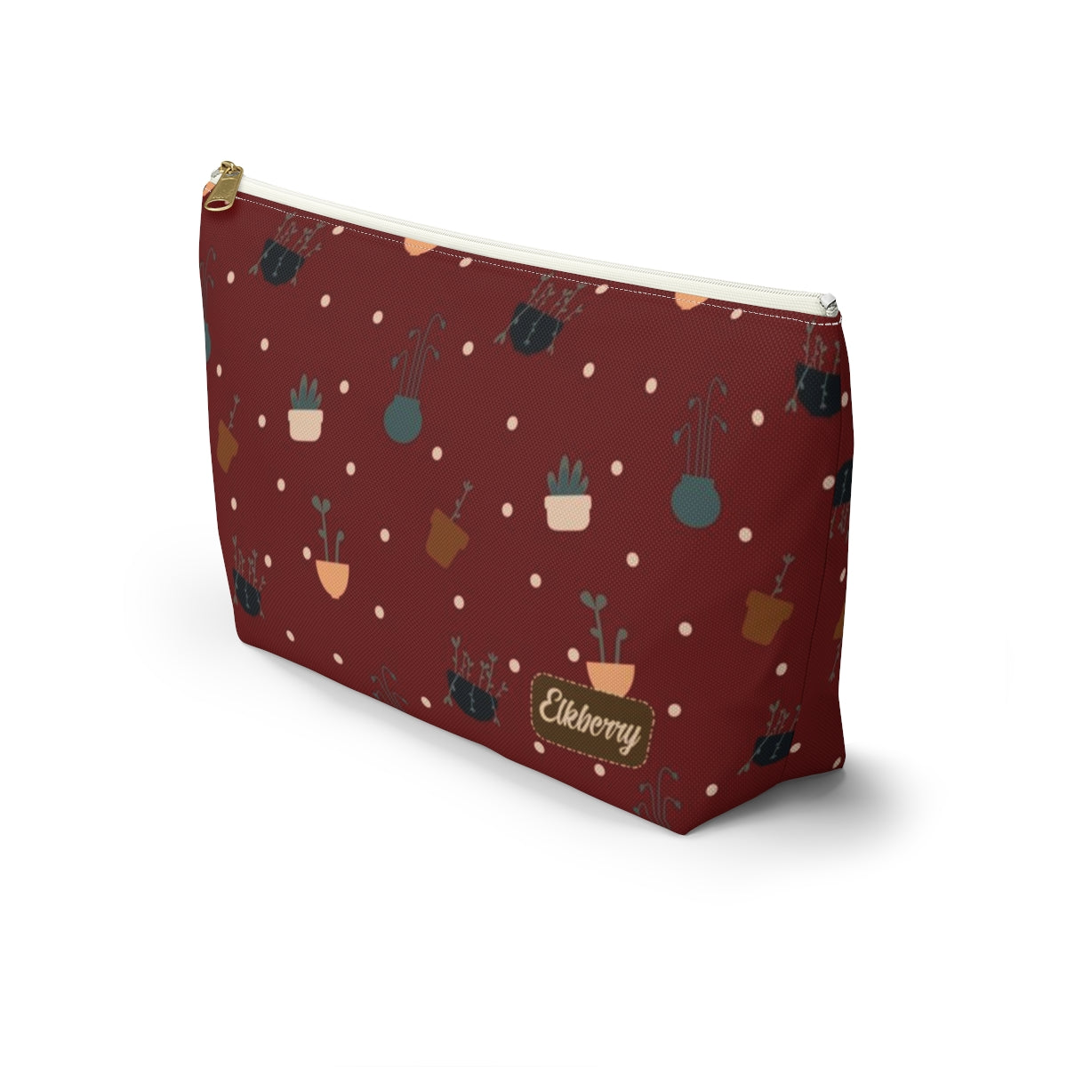 Big Bottom Zipper Pouch - Potted Plants in Red