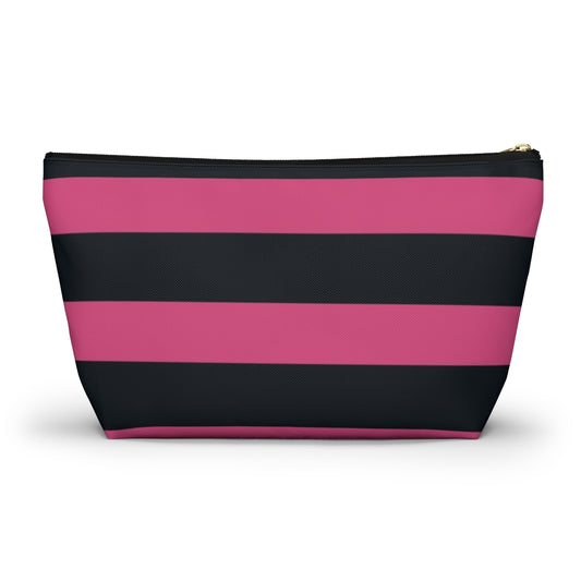 Big Bottom Zipper Pouch - Hot Pink/Navy Stripes