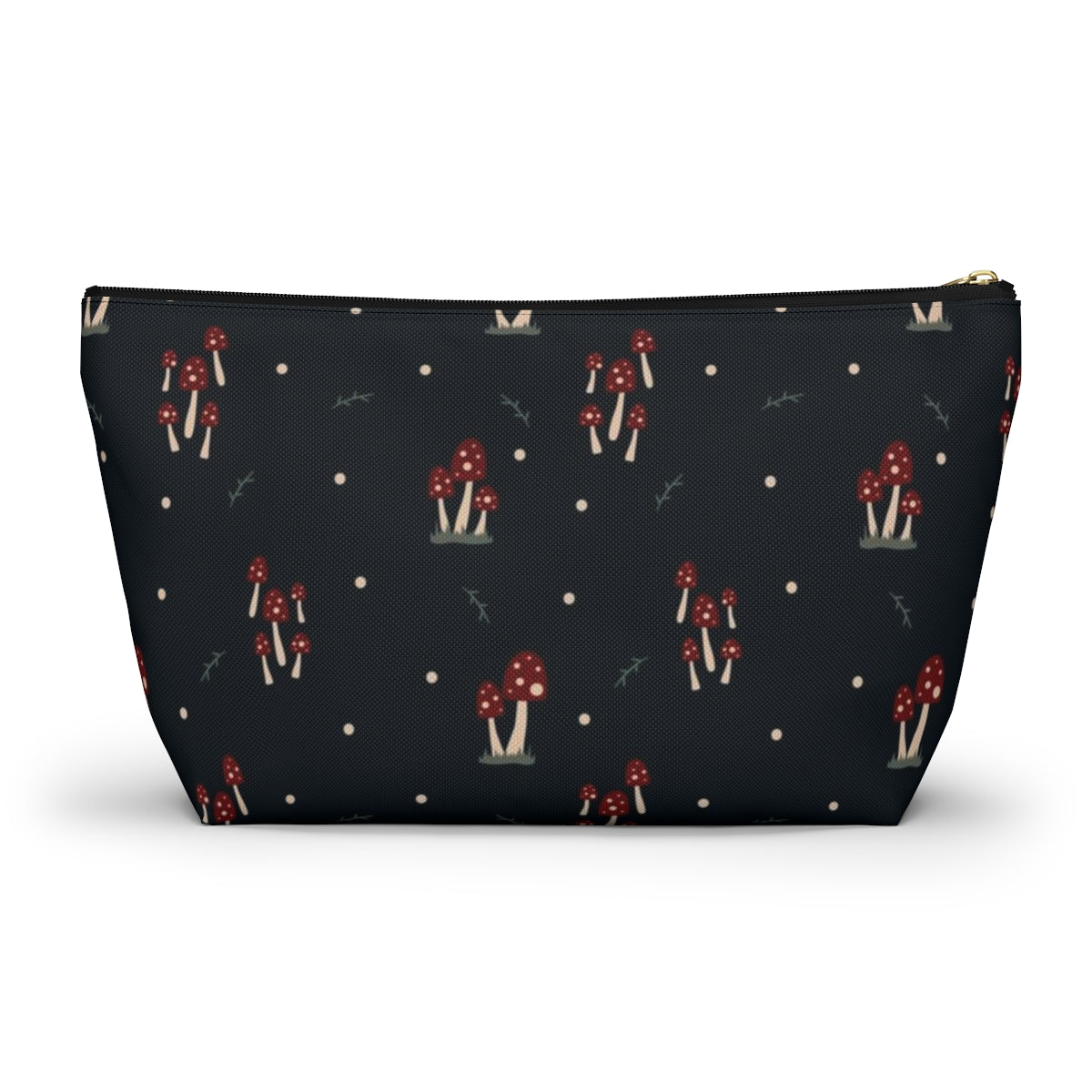 Big Bottom Zipper Pouch - Mushroom Family on Navy