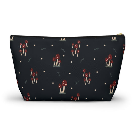 Big Bottom Zipper Pouch - Mushroom Family on Navy