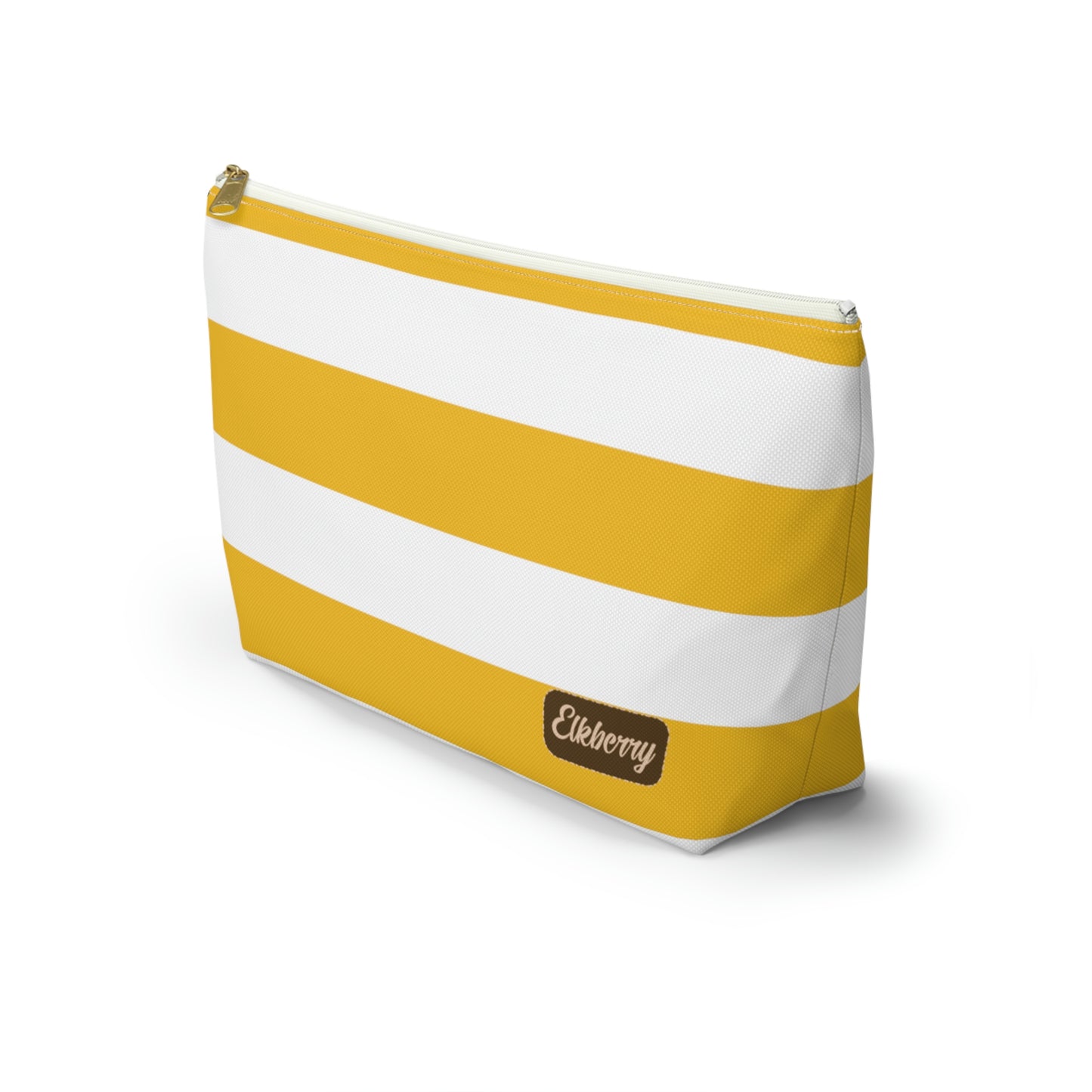 Big Bottom Zipper Pouch - Lemon Yellow/White Stripes