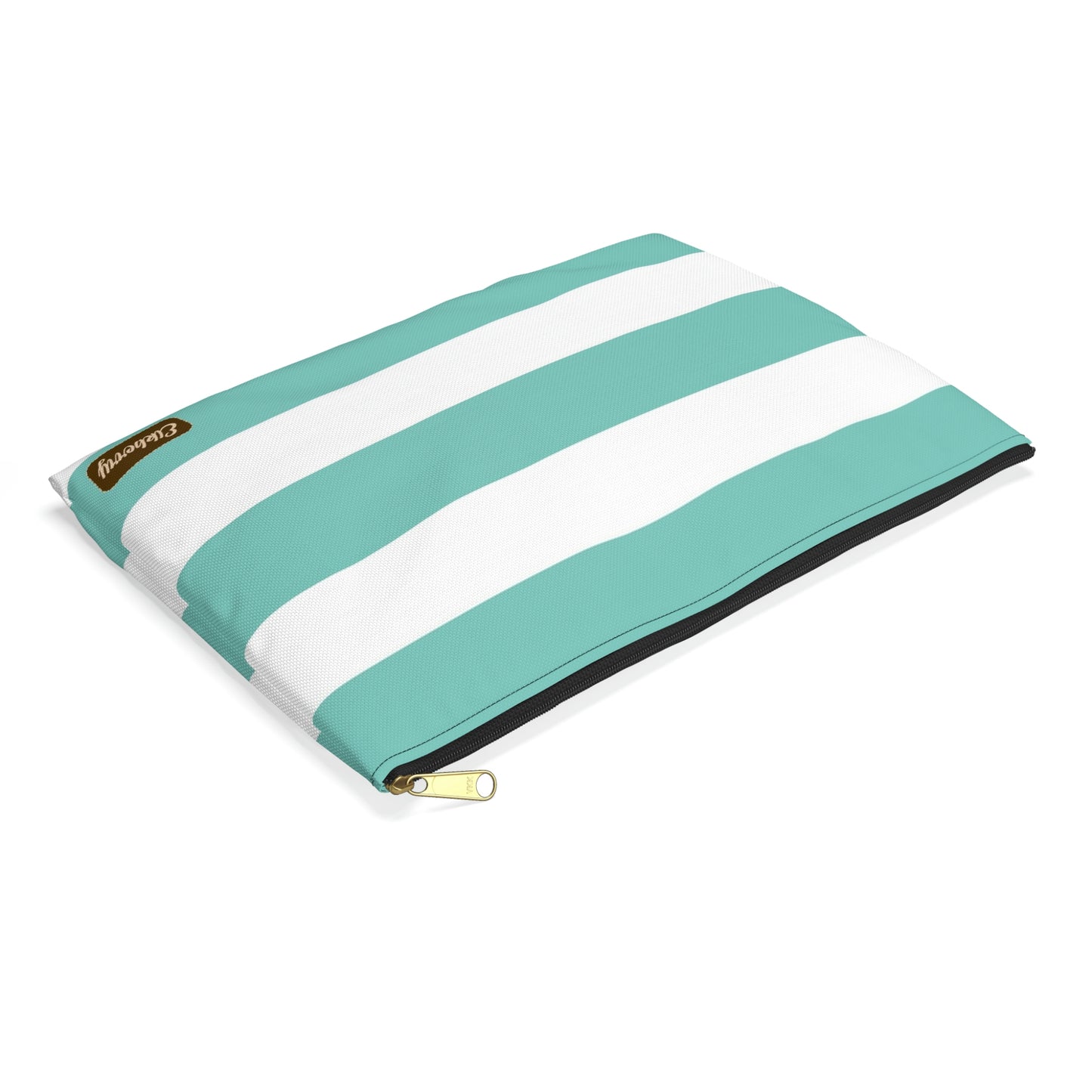 Flat Zipper Pouch - Aqua/White Stripes