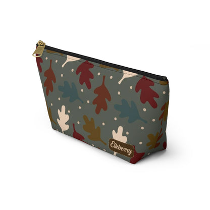 Big Bottom Zipper Pouch - Fall Leaves on Sage