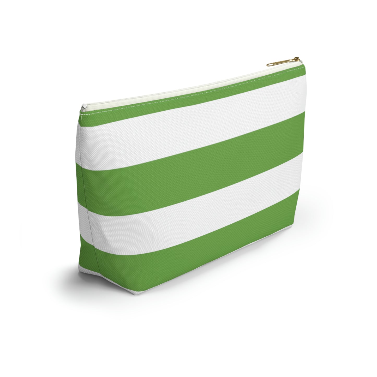 Big Bottom Zipper Pouch - Lime Green/White Stripes