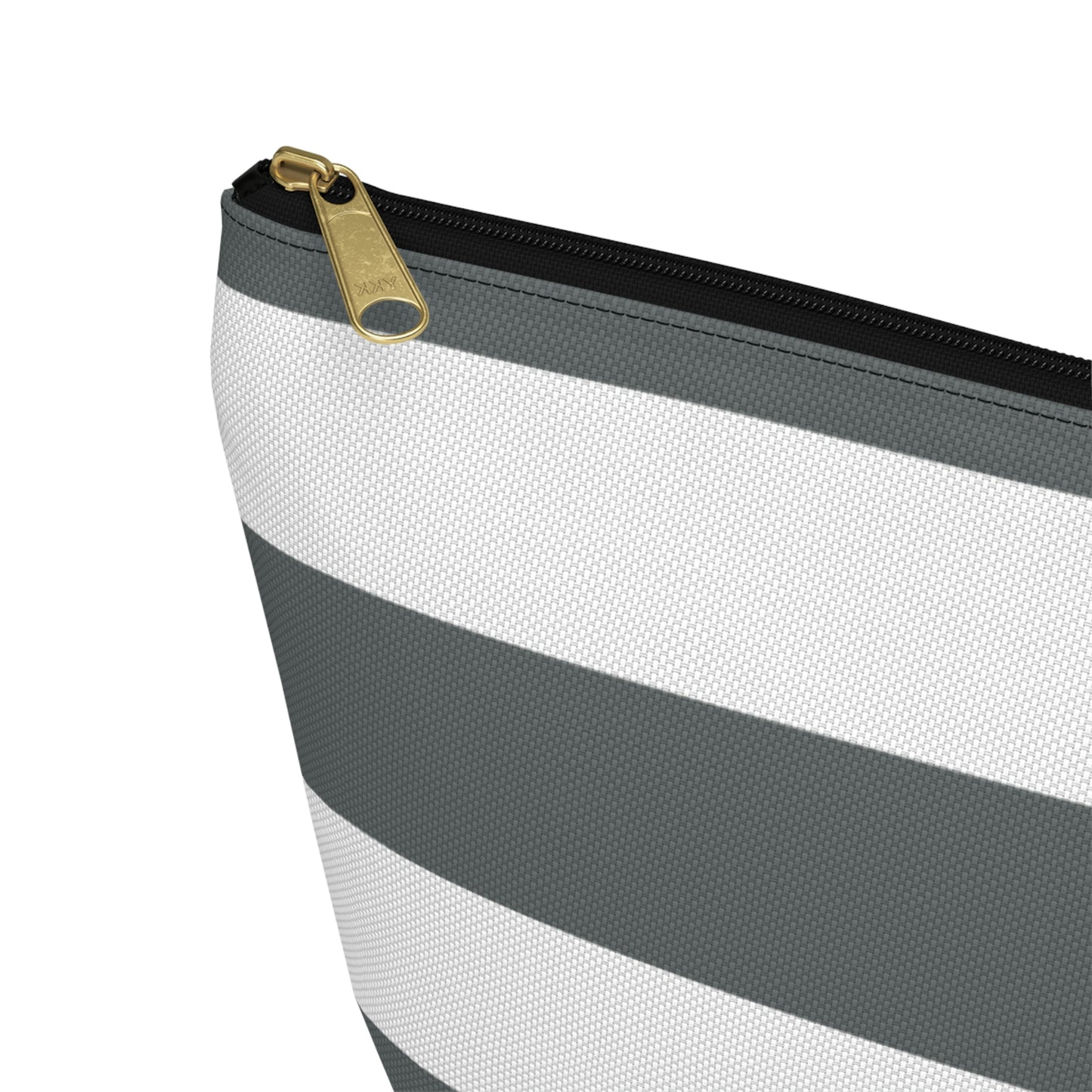 Big Bottom Zipper Pouch - Charcoal Gray/White Stripes