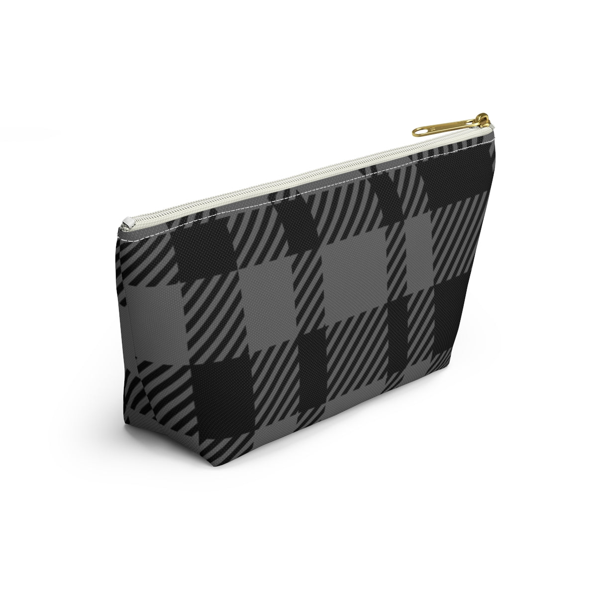 Big Bottom Zipper Pouch - Gray Buffalo Check, Gray Plaid