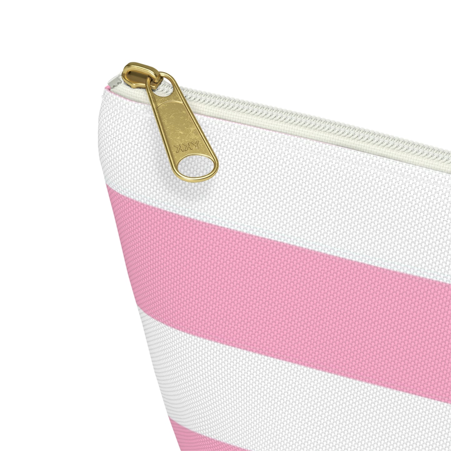 Big Bottom Zipper Pouch - Baby Pink/White Stripes