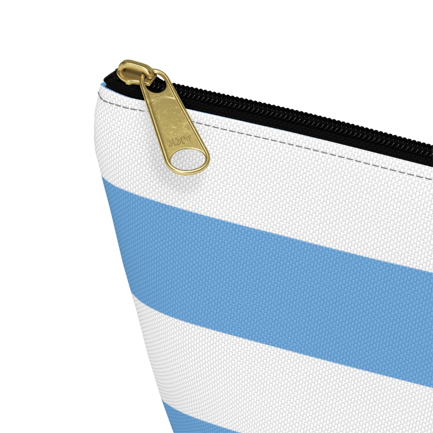 Big Bottom Zipper Pouch - Light Blue/White Stripes