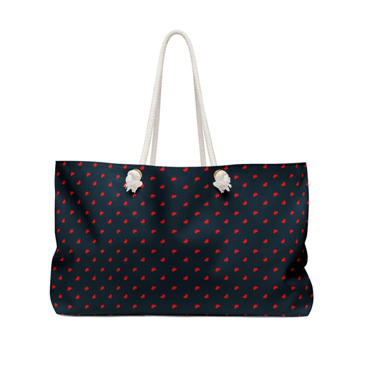 Weekender Tote Bag - Red Hearts on Navy