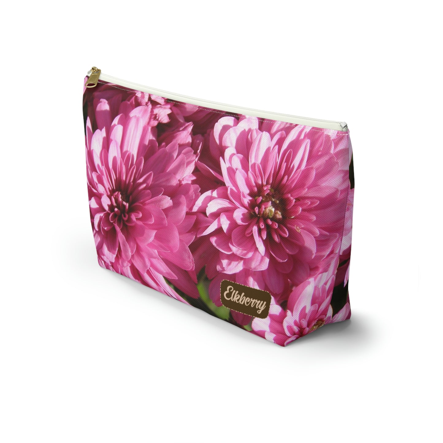 Big Bottom Zipper Pouch - Pink Mums