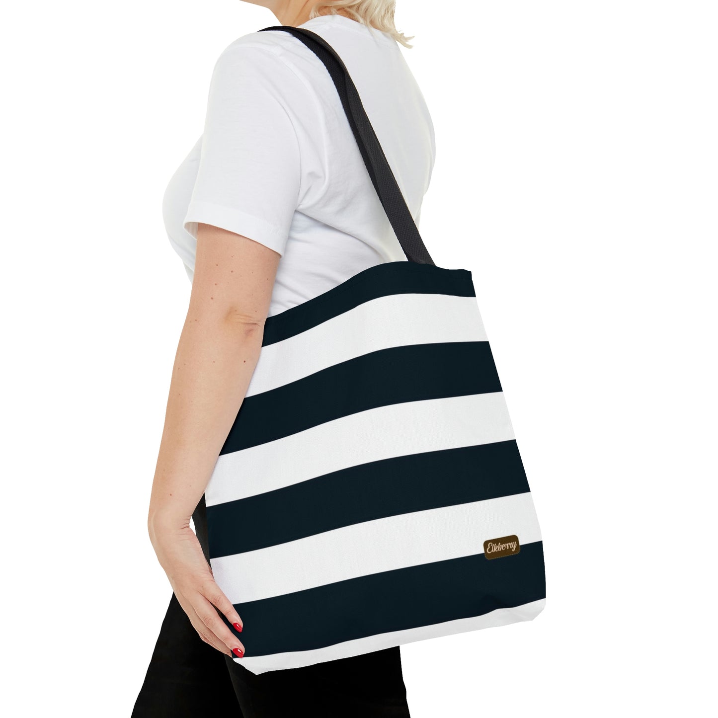 Lightweight Tote Bag - White/Navy Stripes