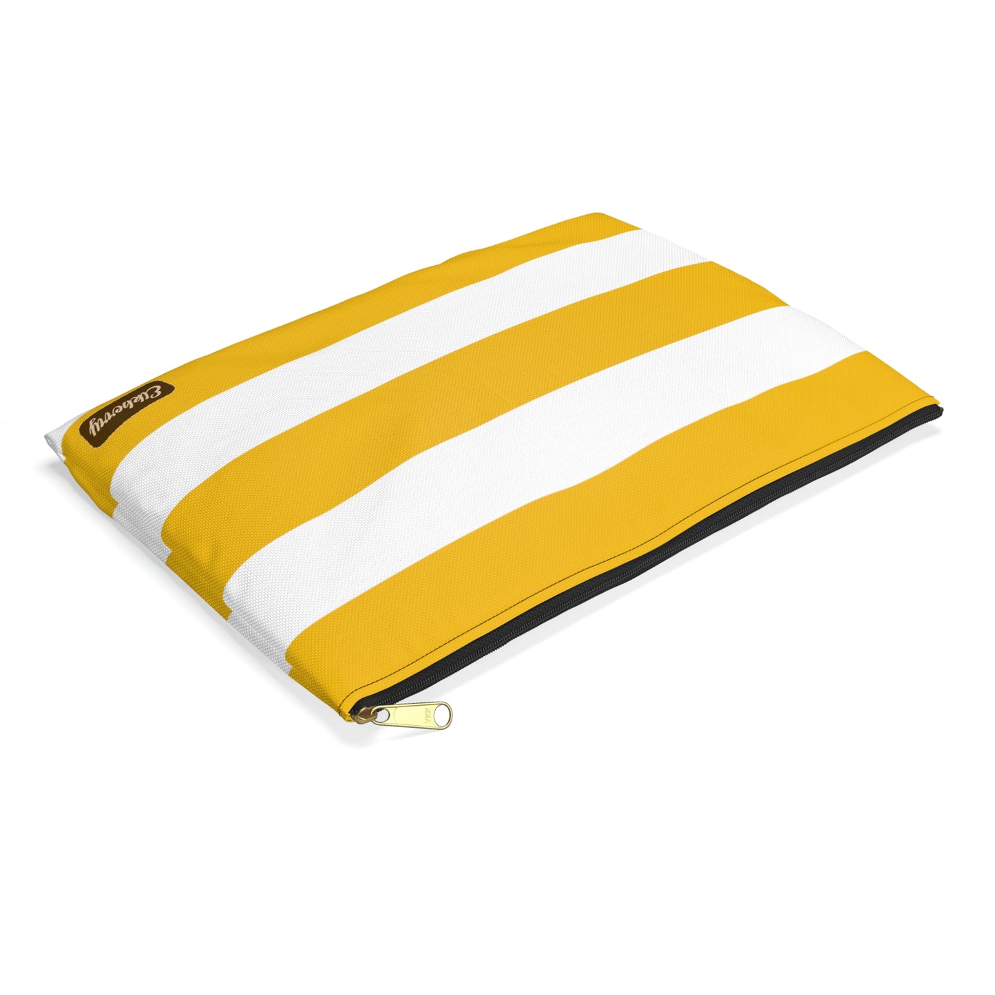 Flat Zipper Pouch - Lemon Yellow/White Stripes