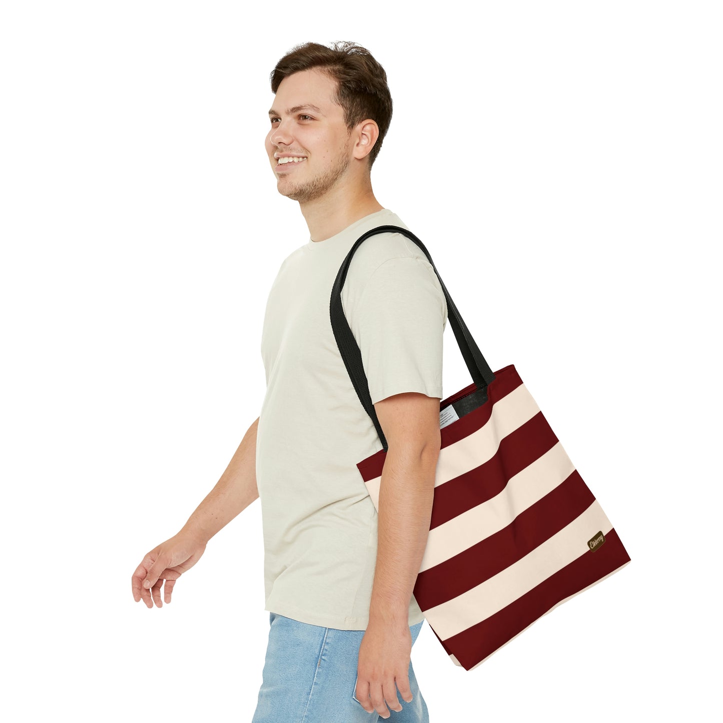 Lightweight Tote Bag - Berry/Cream Stripes