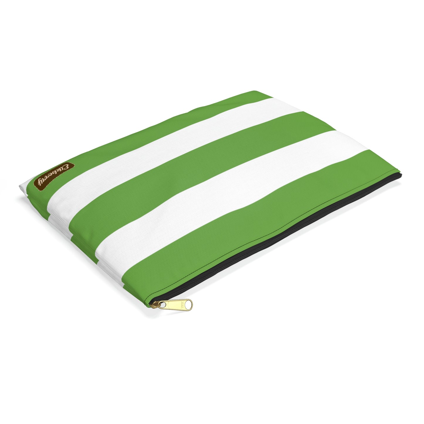 Flat Zipper Pouch - Lime Green/White Stripes