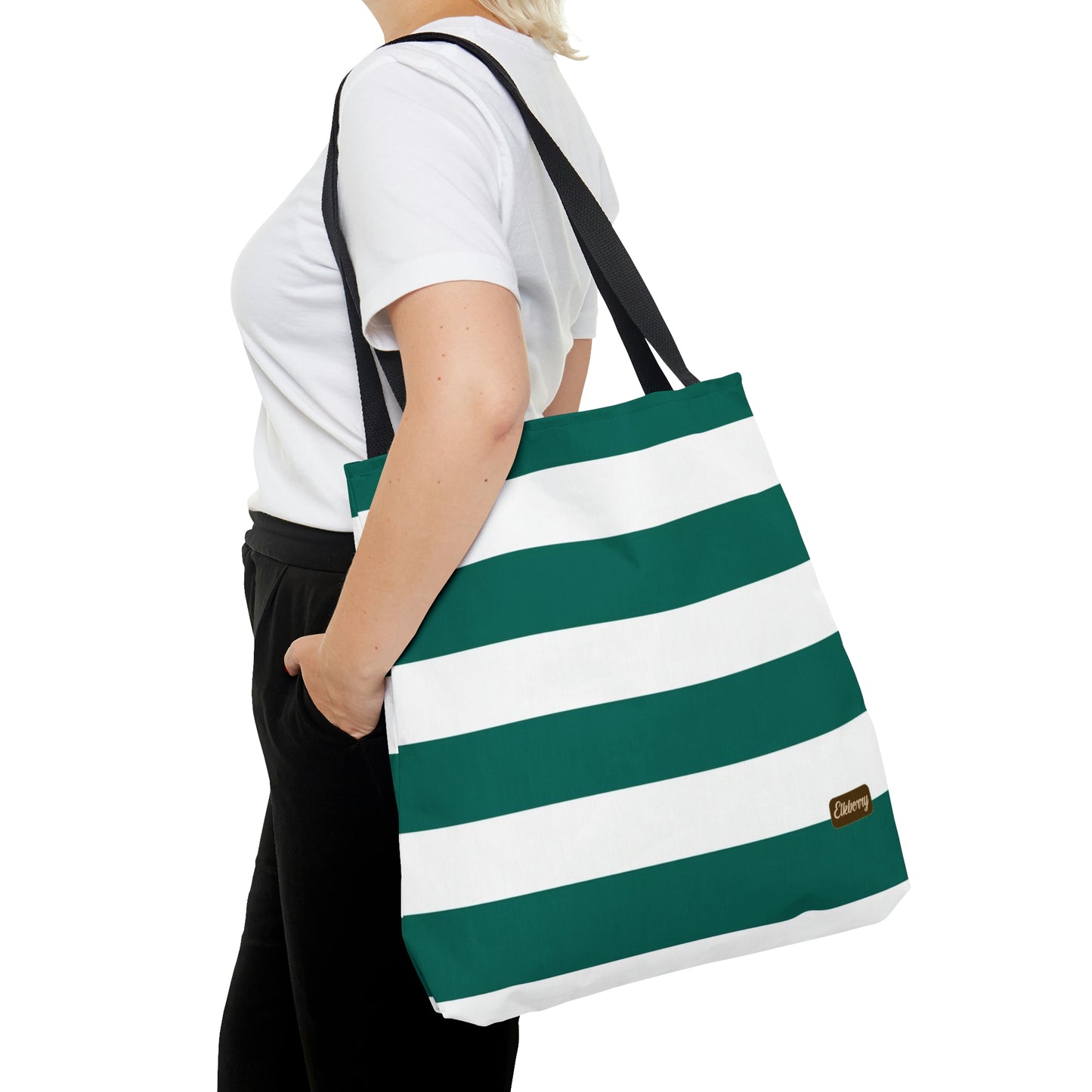 Lightweight Tote Bag - Turquoise/White Stripes