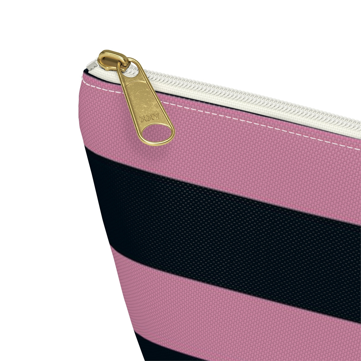 Big Bottom Zipper Pouch - Dusty Rose Pink/Navy Stripes