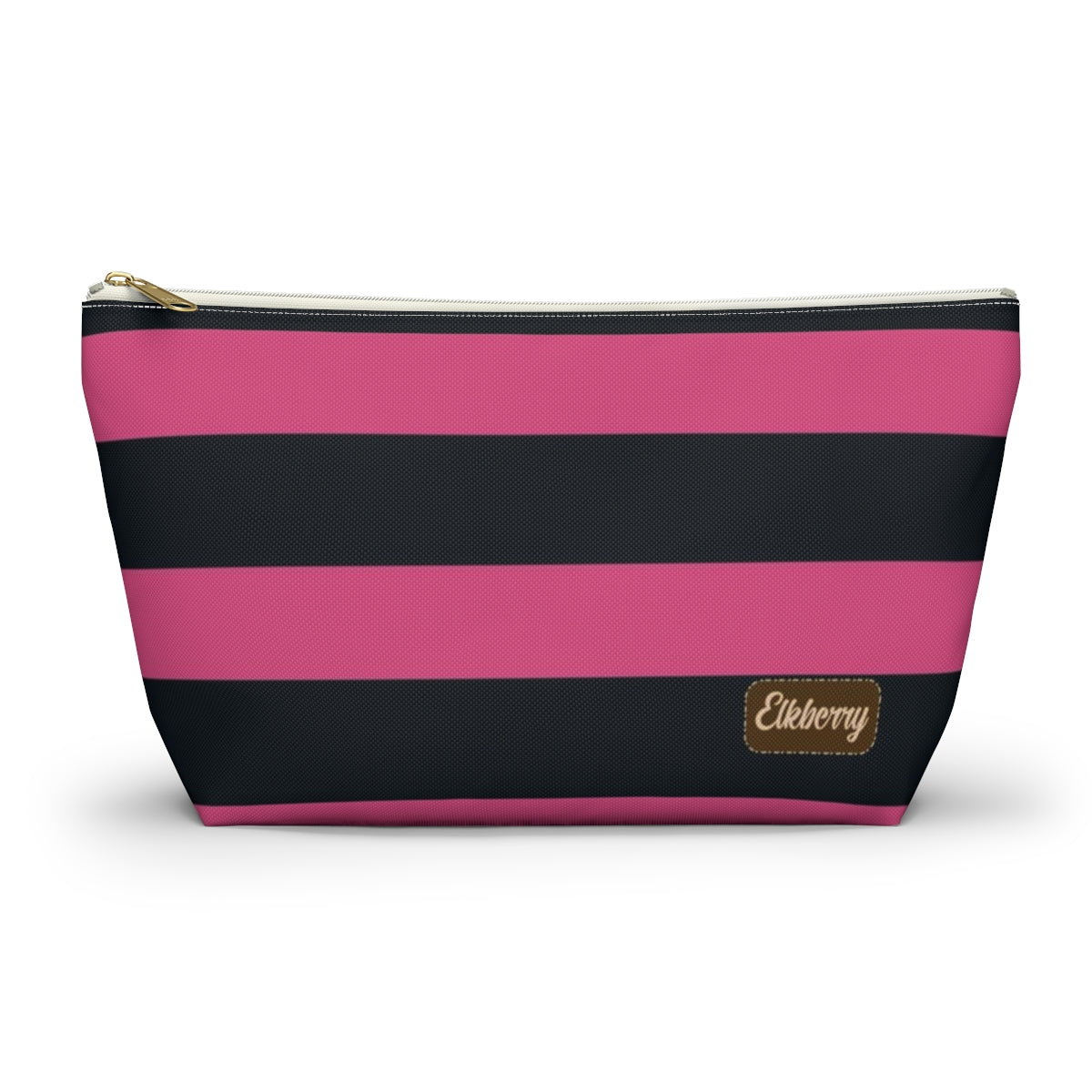 Big Bottom Zipper Pouch - Hot Pink/Navy Stripes