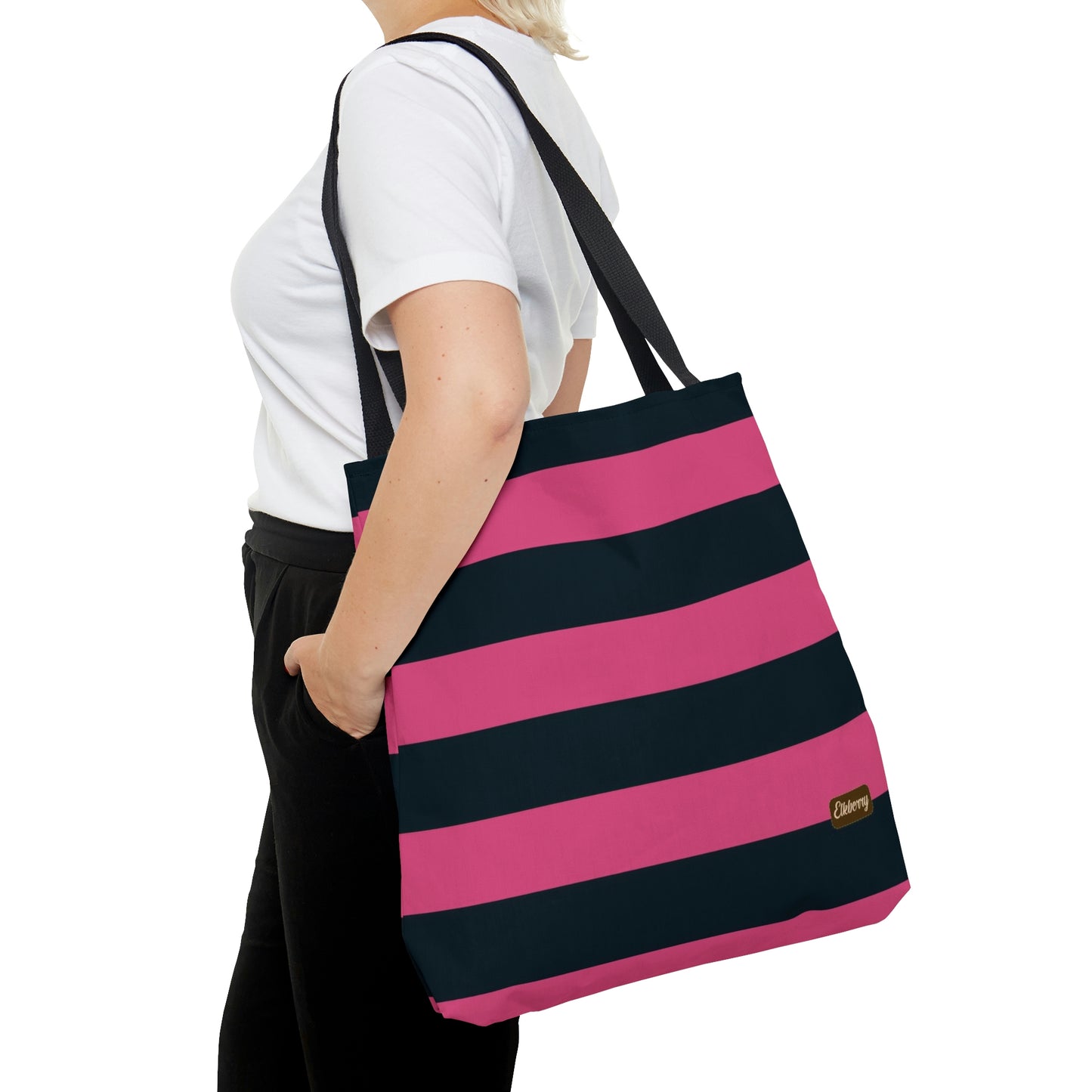 Lightweight Tote Bag - Hot Pink/Navy Stripes