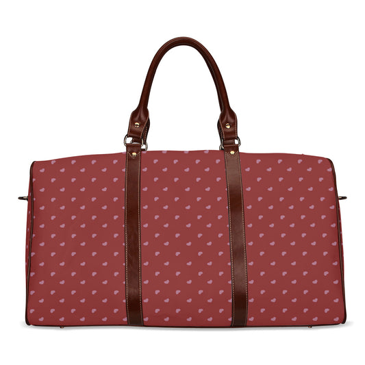 Pink Hearts on Red Waterproof Travel Bag (Large)