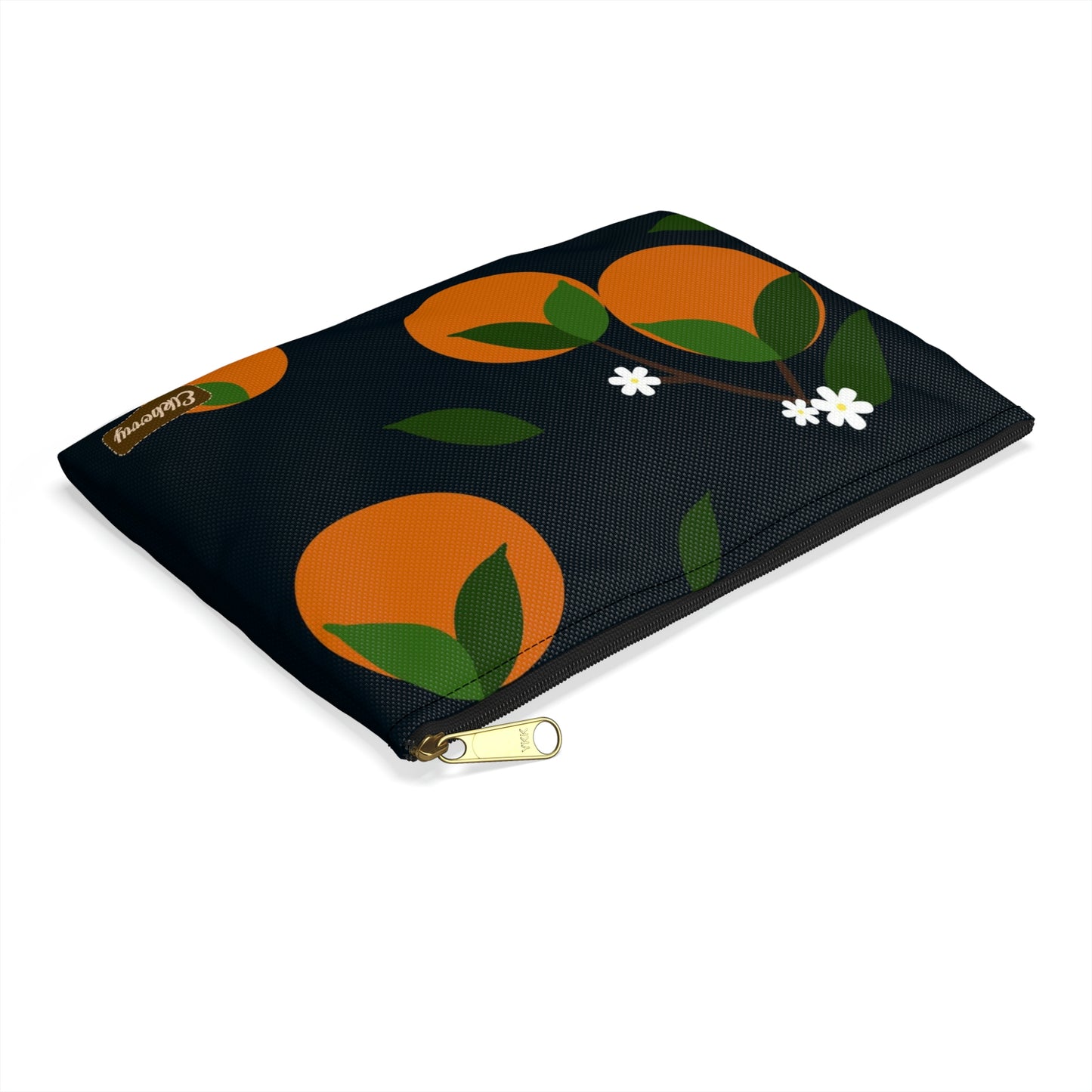 Flat Zipper Pouch - Oranges on Navy