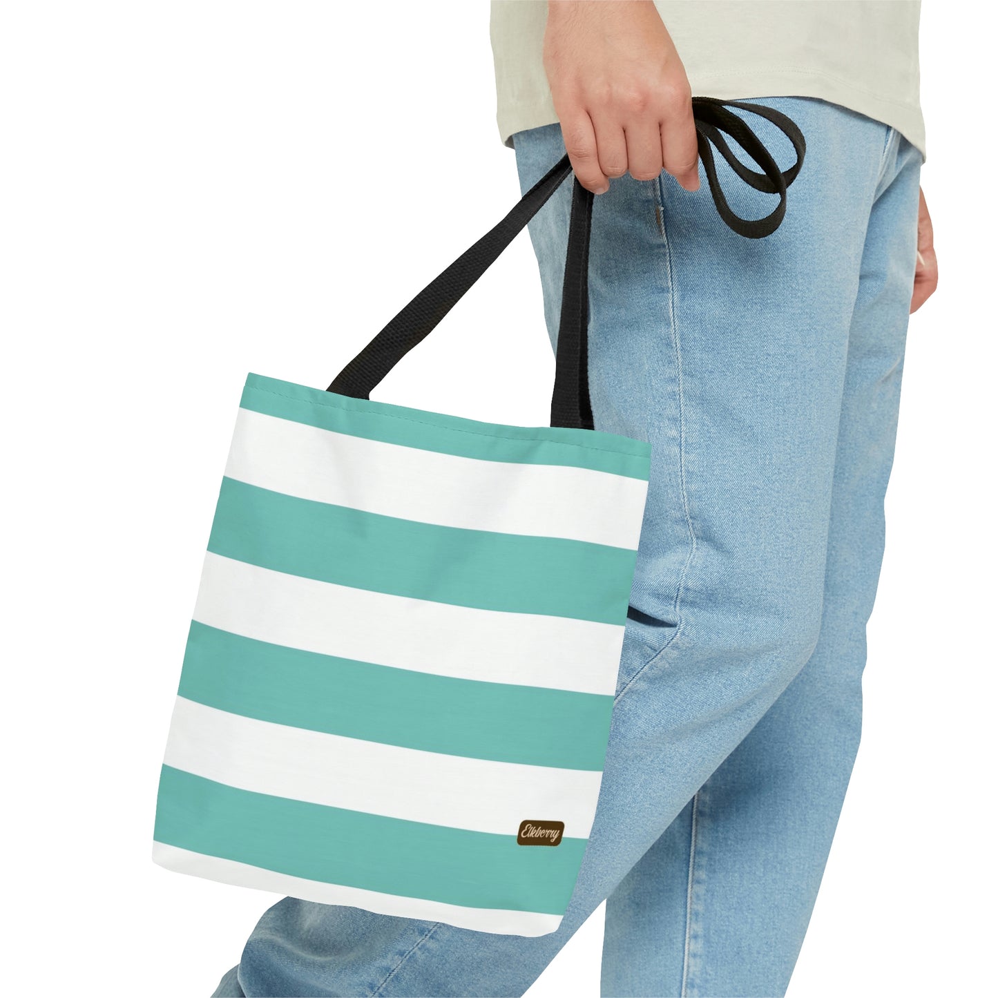 Lightweight Tote Bag - Aqua/White Stripes