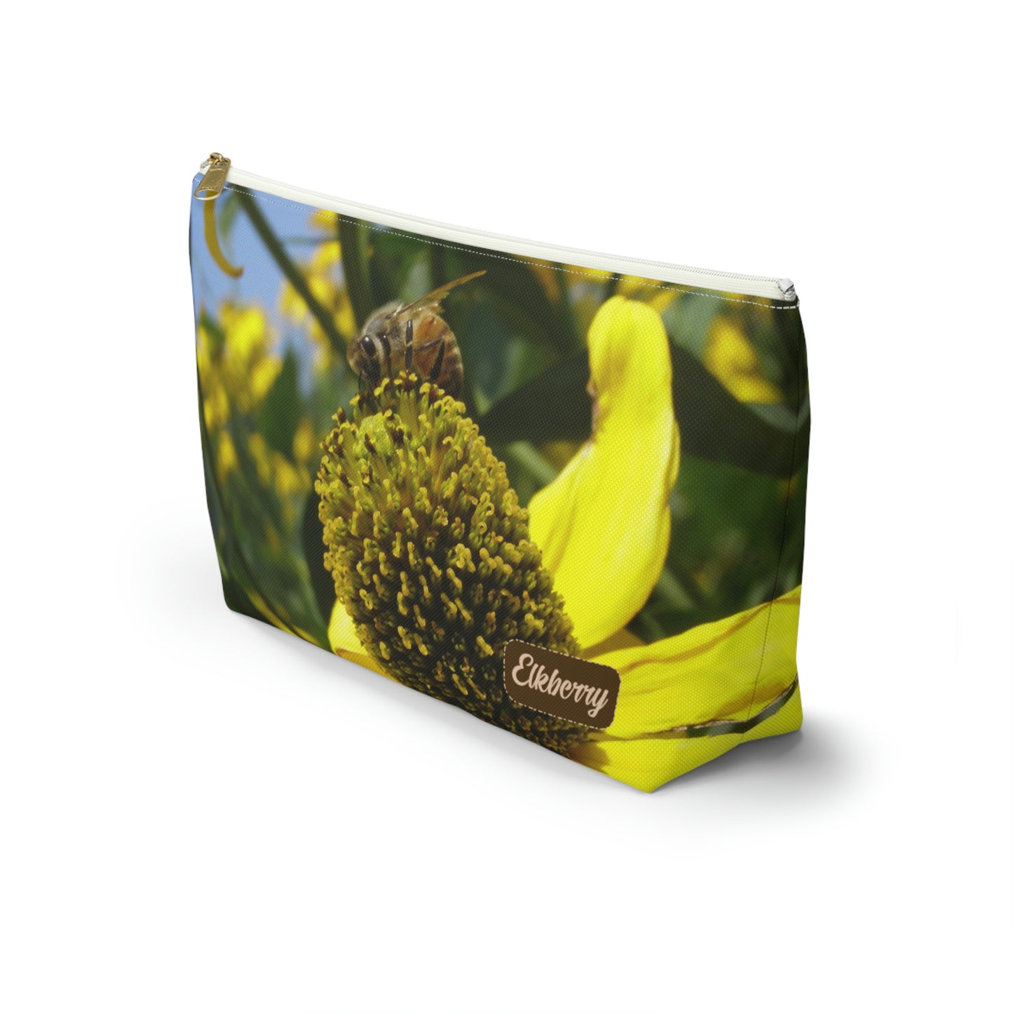 Big Bottom Zipper Pouch - Bee on Yellow Coneflower