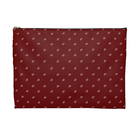 Flat Zipper Pouch - Hearts on Red