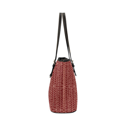 Herringbone - Berry Vegan Leather Zipper Tote Handbag (Small)