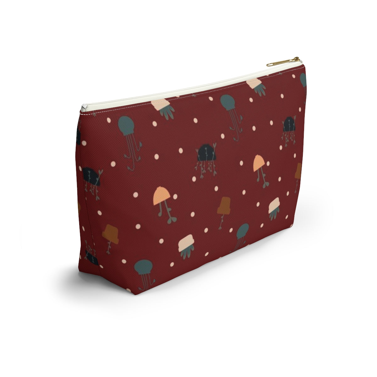 Big Bottom Zipper Pouch - Potted Plants in Red