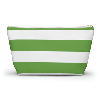 Big Bottom Zipper Pouch - Lime Green/White Stripes