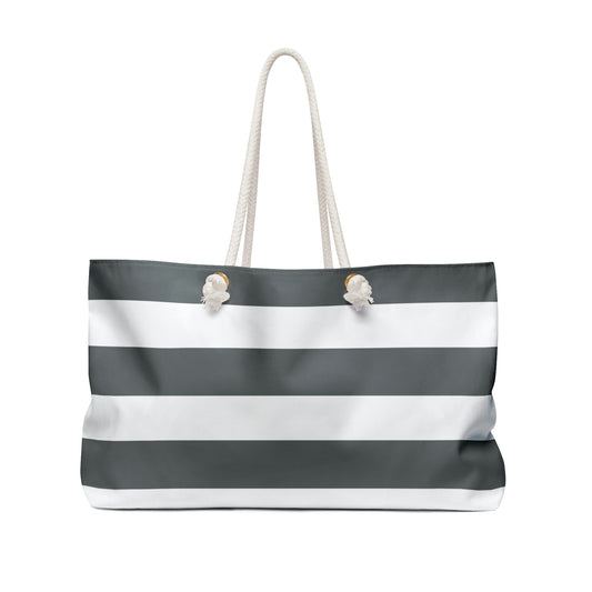 Weekender Tote Bag - Charcoal Gray/White Stripes